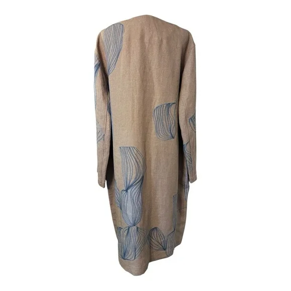 NWOT Lafayette 148 100% Linen Jacket 2XL Blue Khaki Brown $1,498 Leather Straps - Picture 3 of 9